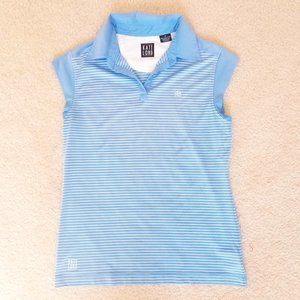 Kate Lord Blue Stripe Sleeveless Collared Golf Shirt Size Medium